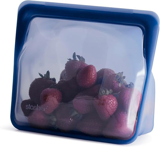 Stasher Silicone Reusable Storage Bag, Stand-Up Mid Bag, Reusable Freezer Bag, Microwave, Dishwasher, Oven Safe, Sous Vide, Premium Lunch Container, Eco Friendly, Food Storage Bag, 56 oz, Deep Ocean | Reusable Food Bag