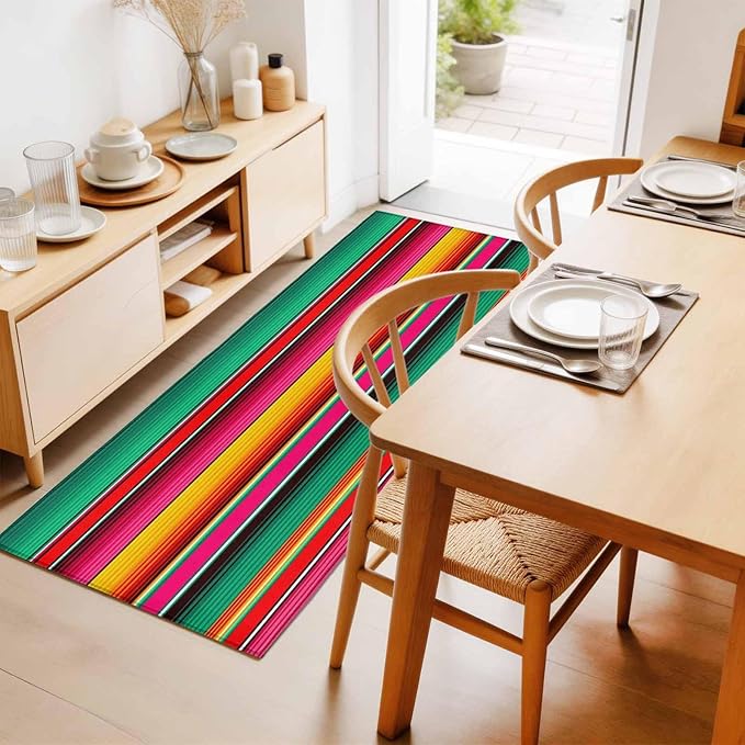 Runner Rug for Bedroom Hallway, Vintage Mexican Stripes Abstract Kitchen Runner Rugs Area Rug 2x6ft, Native American Stripe Washable Soft Floor Carpet for Entryway Stair