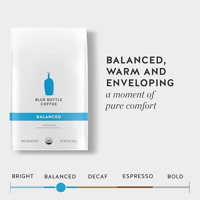 Blue Bottle Whole Bean Organic Coffee, Balanced, Medium Roast, 12 Ounce bag (Pack of 2)