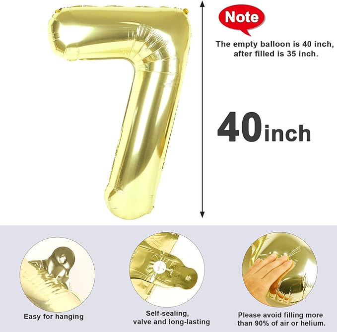 40 Inch Number 7 Balloon, 6 7 Birthday Decorations, Light Gold Seven Birthday Decor, 7 17 27 70 Year Old Balloon Number for Engagement, Wedding, Graduations