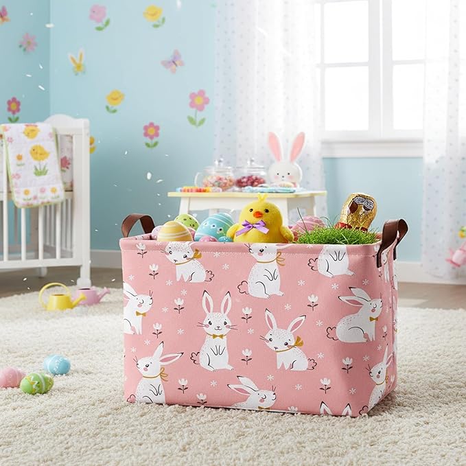 Large Rectangular Cute Kid Easter Basket Empty Bunny Eggs Easter Basket Gift Spring Room Storage Organizer Décor (E-04)