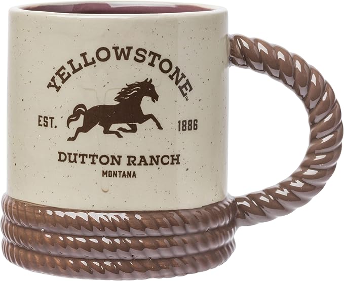 Silver Buffalo Yellowstone Dutton Ranch Montana Rope Ceramic 3D Sculpted Mug, 20 Ounces