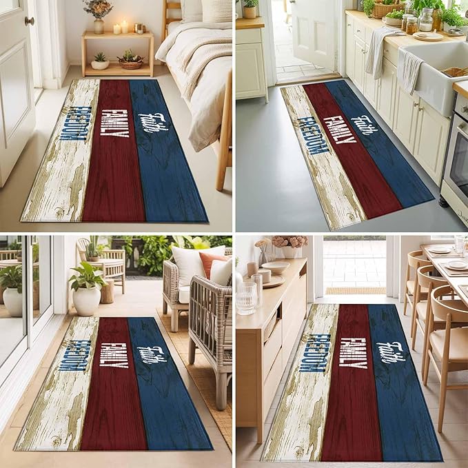 Runner Rug for Bedroom Hallway, Independence Day USA Flag Kitchen Runner Rugs Area Rug 2x6ft, Vintage Wooden Grain Washable Soft Floor Carpet for Entryway Stair