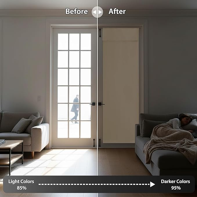RYB HOME French Door Curtains 84 inches Long - Privacy Blackout Window Curtains Tie up Blind for Patio Sliding Glass Door Living Room Bedroom, W 30 x L 84 inch, Beige, 1 Panel