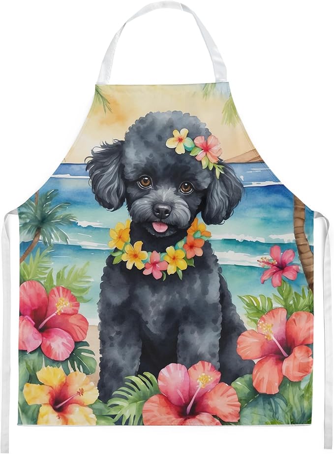 Caroline's Treasures Black Poodle Luau Apron Cooking Kitchen Server Baking Crafts Gardening for Adult Women Men, Unisex, Large, Multicolor