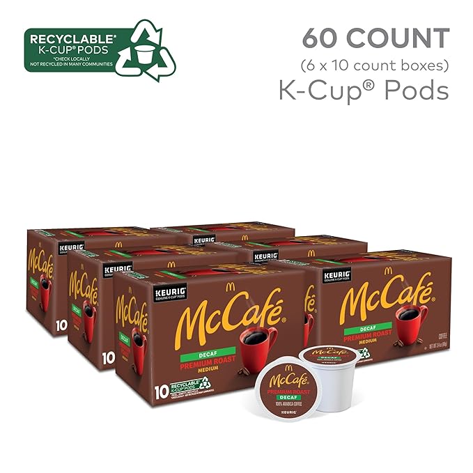 McCafe Premium Roast Decaf Coffee, Single Serve Keurig K-Cup Pods, Decaffeinated, 60 Count, (6 Packs of 10)