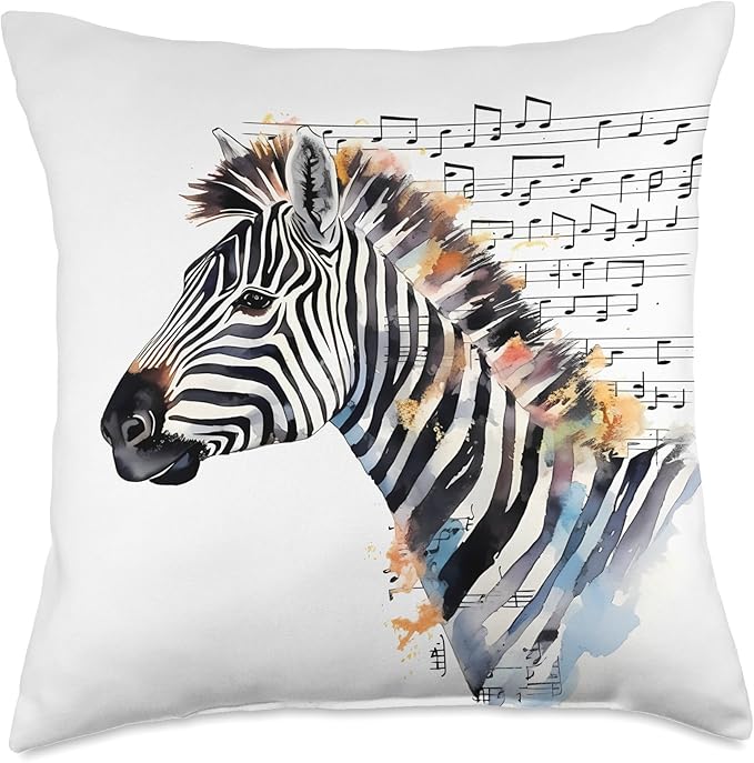 Zebra Associated With A Music Sheet Musical Zebra Zebra and Music Sheet Scenario Throw Pillow, 18x18, Multicolor