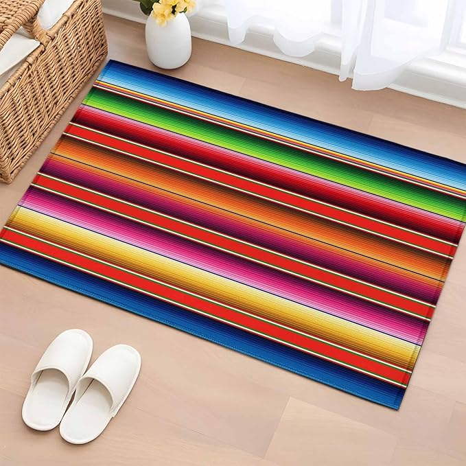 Area Rug 2x3ft, Mexican Stripes Vintage Ethnic Washable Rugs for Living Room Bedroom, Native American Stripe Soft Non-Slip Area Rugs Rectangle Floor Carpet for Dining Room