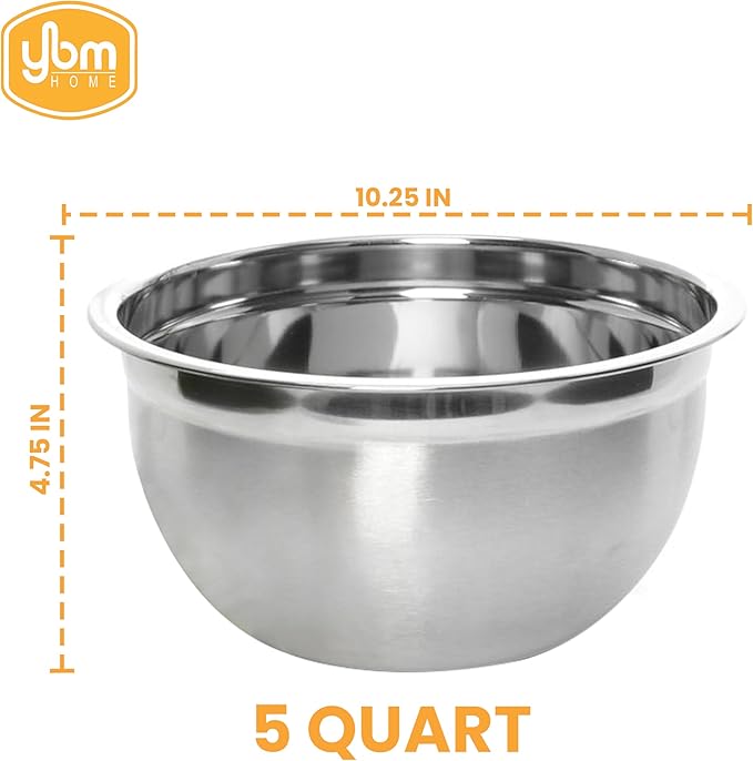 YBM HOME Deep Professional Quality Stainless Steel Mixing Bowl For Serving, Mixing Cooking and or Baking, 1171