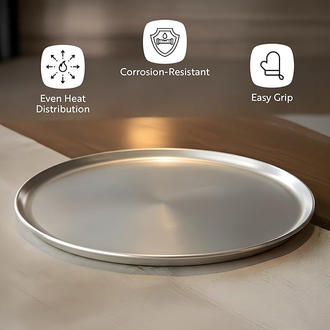 Restaurantware Met Lux 16 Inch Commercial Pizza Pan 1 Coupe Style Pizza Cooking Tray - Heavy-Duty 18-Gauge Aluminum Round Baking Tray Oven-Baking For Pizzas & More