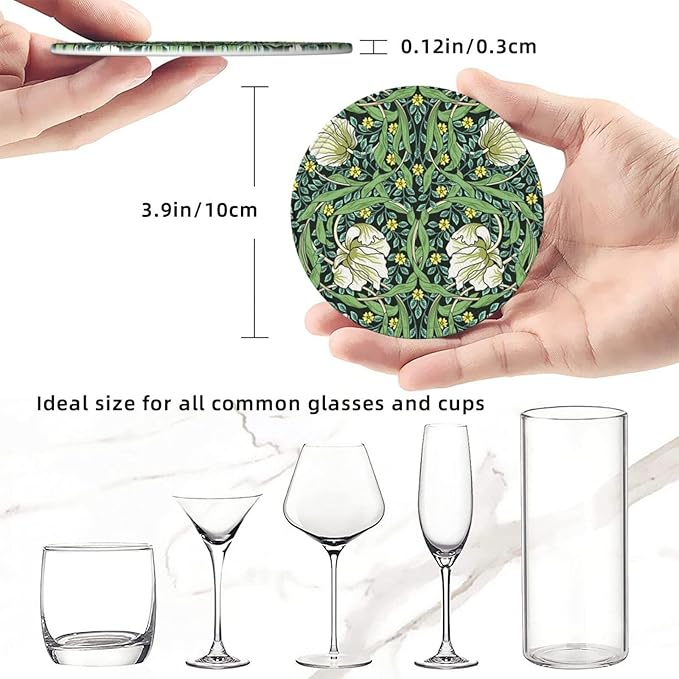 Vintage Floral Art Leather Drinks Coasters with Holder, Set of 6, Suitable for Various Cups