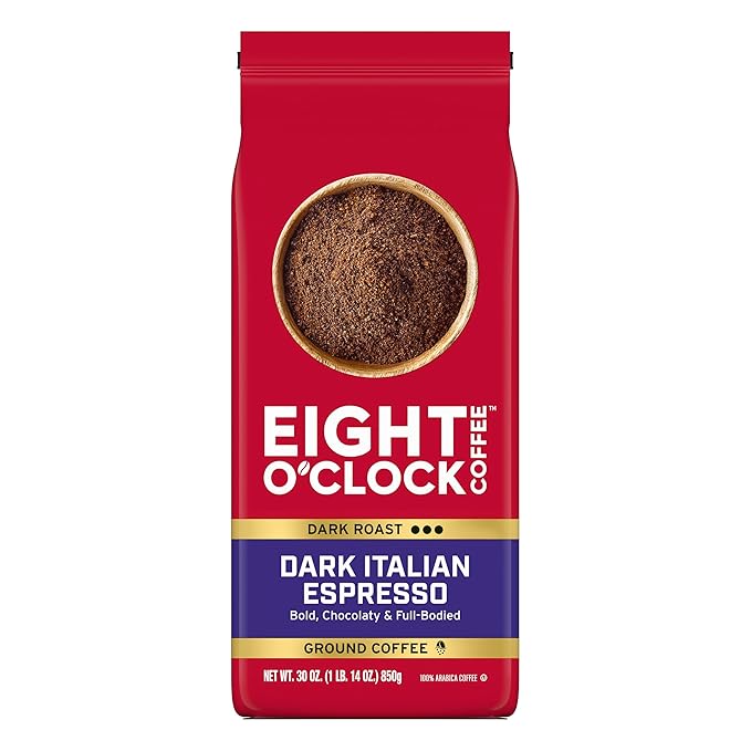 Eight O'Clock Coffee Dark Italian Espresso, Dark Roast Ground Coffee, 100% Arabica, Bold & Chocolaty, 30 Ounce (Pack of 1)