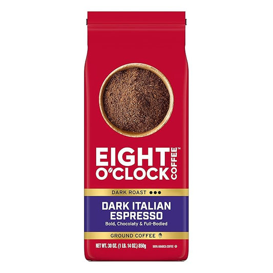 Eight O'Clock Coffee Dark Italian Espresso, Dark Roast Ground Coffee, 100% Arabica, Bold & Chocolaty, 30 Ounce (Pack of 1)