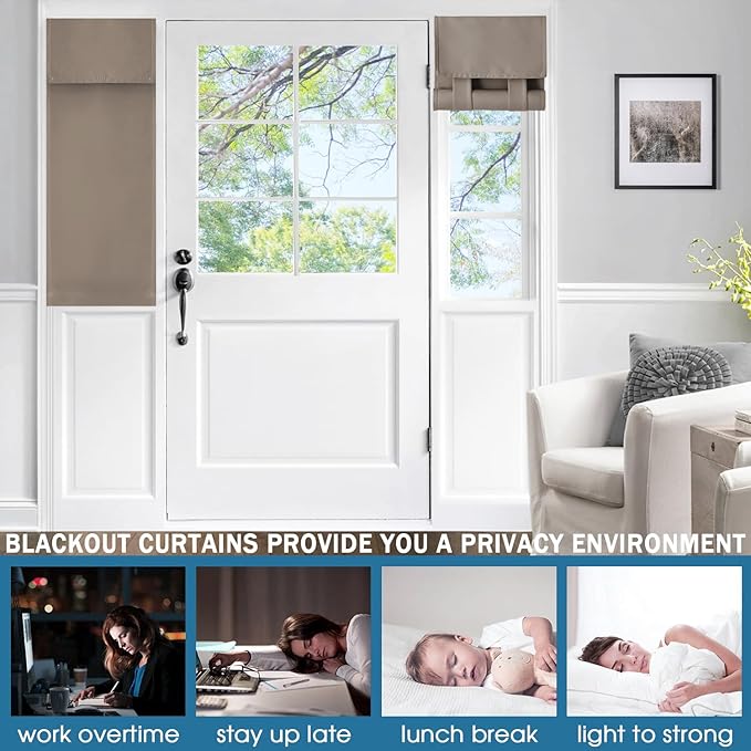 WdFour Classroom Door Curtains for Door Window, Thermal Insulated Noise Reducing Blackout Curtains for Glass Door Office (12W x 40L, 1 Panel, Mocha)