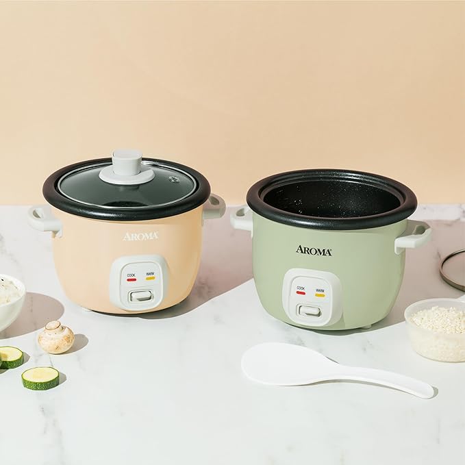 AROMA® Mini Rice Cooker, 2-Cup (Uncooked) / 4-Cup (Cooked), Grain Cooker, Soup Maker, Oatmeal Cooker, Auto Keep Warm, 1 Qt, Milk Tea color