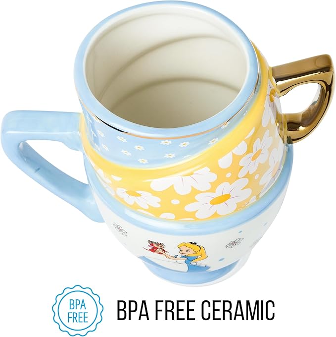 Silver Buffalo Disney Alice in Wonderland and Dinah Stacked Teacup 3D Sculpted Ceramic Coffee Mug, 20 Ounces