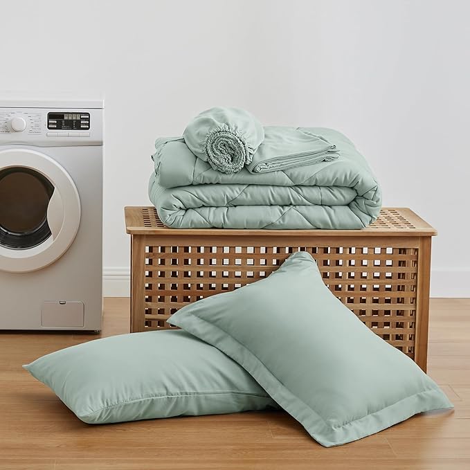 Love's cabin Twin Comforter Set Aqua, 5 Pieces Twin Bed in a Bag, All Season Bedding Sets with 1 Comforter, 1 Flat Sheet, 1 Fitted Sheet, 1 Pillowcase and 1 Pillow Sham | Soft, Breathable, Lightweight, Comfortable