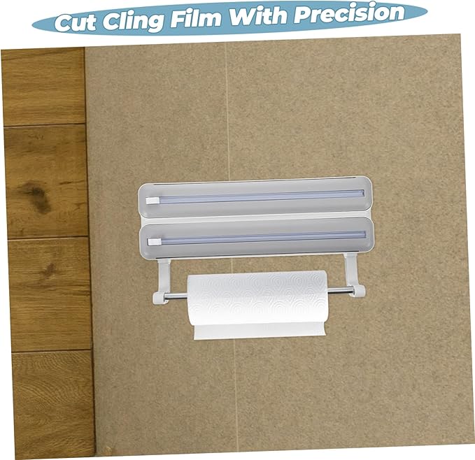 SHOWERORO Kitchen Wrap Dispenser with Cutter Dual-layer Foil and Cling Film Organizer for Effortless Cutting Material Grey Home and Professional Use