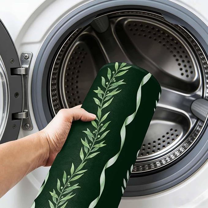 Washable Round Area Rug Botanical Leaves Green Ribbons Circle Rugs Floor Carpet for Living Room Bedroom, Summer Foliage Plant Soft Non Slip Round Rug 3ft