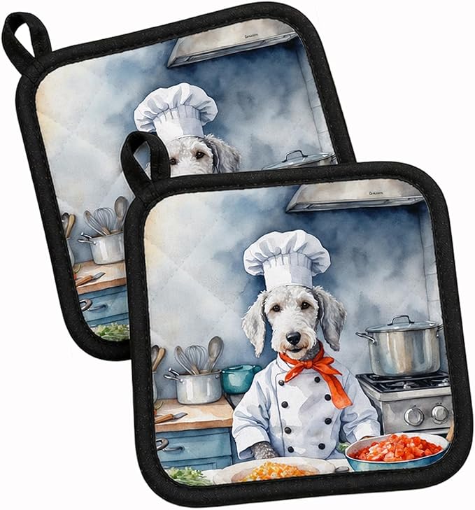 Caroline's Treasures Bedlington Terrier The Chef Pair of Pot Holders Kitchen Heat Resistant Pot Holders Sets Oven Hot Pads for Cooking Baking BBQ, 7 1/2 x 7 1/2