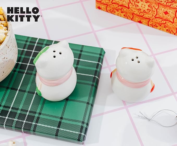 Silver Buffalo Sanrio Hello Kitty Snowman Ceramic Salt and Pepper Shaker Set, 5” x 2” x 3.5”