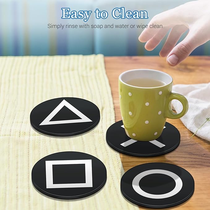 Game Coasters Black Silicone Coaster Non-Slip, Washable, Heat Resistant Drink Coasters Cup Mat for Tabletop Protection Game Room Decor Housewarming Gift for Gamers - Set of 4