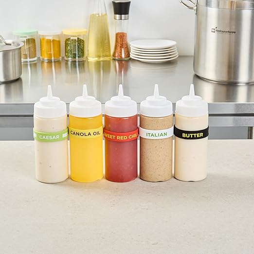 Restaurantware Silicone Squeeze Bottle Band 10 Count 2.75 Inch Dishwasher Safe Condiment Identification Band, Sweet Red Chili Red Non-Slip Label Band for Condiment Labeling at Restaurants, Food Trucks