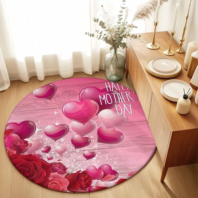 Washable Round Area Rug Mother's Day Love Balloon Rose Circle Rugs Floor Carpet for Living Room Bedroom, Gradient Pink Wood Grain Soft Non Slip Round Rug 5ft