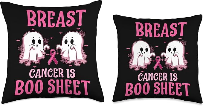 Halloween Fight Breast Cancer Pink Ribbon Support Breast Cancer is Boo Sheet Throw Pillow, 18x18, Multicolor