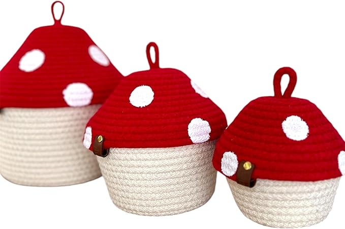 Handmade Mushroom Storage Set–Decorative,Functional Storage for Bathroom,Home Décor,Perfect Gift (3-Piece Handmade Mushroom Storage Set – Functional and Decorative Organization for Home and Bathroom)