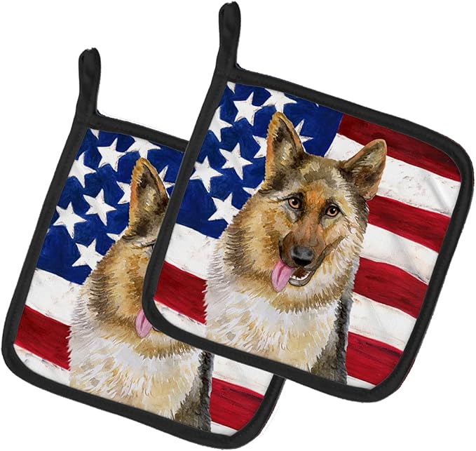 Caroline's Treasures BB9654PTHD German Shepherd Patriotic Pair of Pot Holders Kitchen Heat Resistant Pot Holders Sets Oven Hot Pads for Cooking Baking BBQ, 7 1/2 x 7 1/2