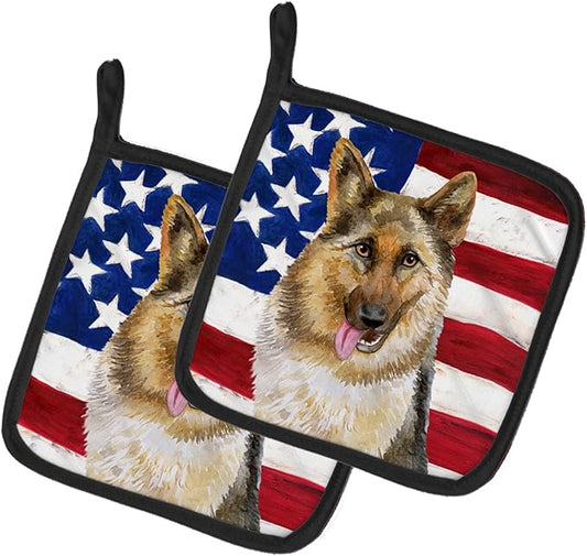 Caroline's Treasures BB9654PTHD German Shepherd Patriotic Pair of Pot Holders Kitchen Heat Resistant Pot Holders Sets Oven Hot Pads for Cooking Baking BBQ, 7 1/2 x 7 1/2