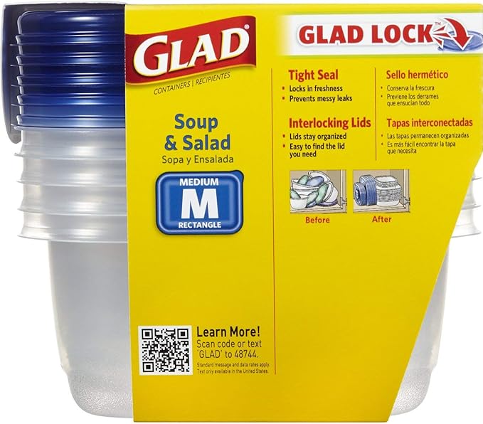 Glad Food Storage Containers - Soup and Salad Container - 24 Ounce - 5 Containers