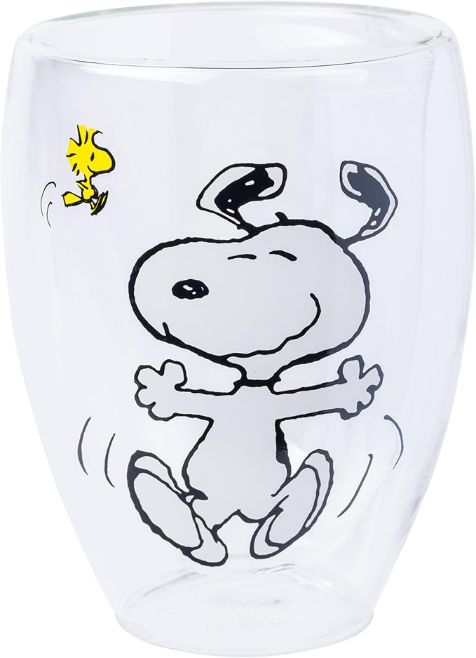 Silver Buffalo Peanuts Featuring Charlie Brown, Snoopy, and Woodstock 2 Pack Double Walled Glass Set, 12.5 Ounces