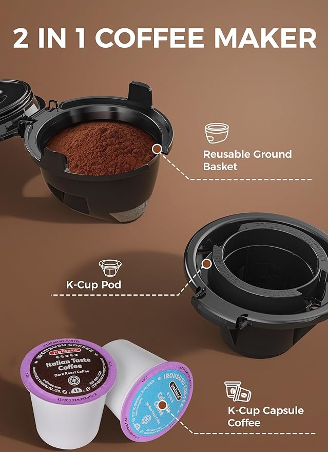 COWSAR Commercial Single Serve Coffee Maker, K Cup Coffee Brewer for Capsule and Ground Coffee, Capsule Coffee Machine with 40 Oz Water Tank, Instant-Heat, 5 Brew Sizes Up To 14 Oz, Satin Black