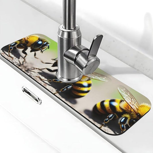 Cute Little bee Printed Faucet Absorbent mat, Suitable for bathrooms, Kitchens, and Other Sink Areas.