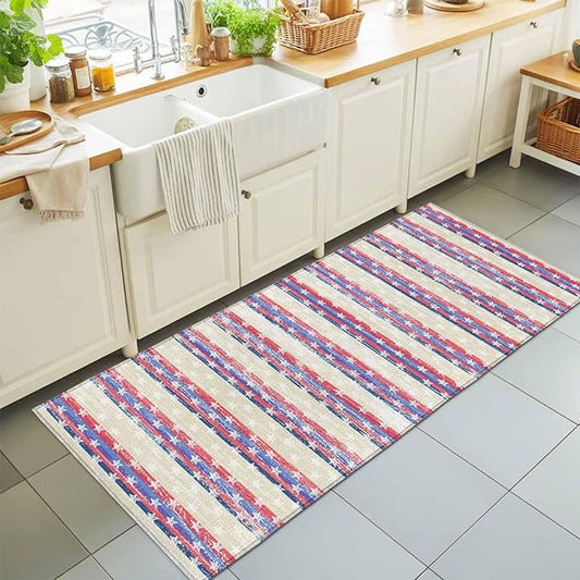 Runner Rug for Bedroom Hallway, American Star Stripe Kitchen Runner Rugs Area Rug 2x6ft, Retro Independence Day Theme Washable Soft Floor Carpet for Entryway Stair