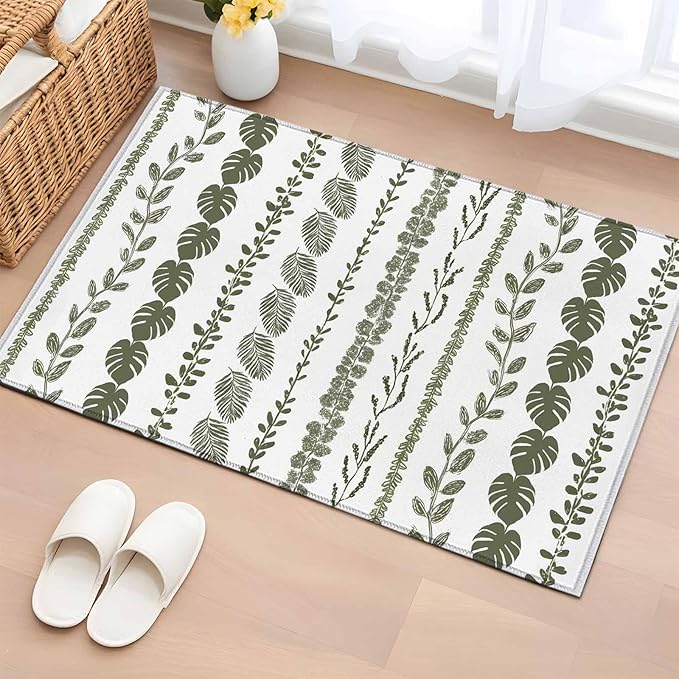 Area Rug 2x3ft, Summer Tropical Leaf Seamless Washable Rugs for Living Room Bedroom, Farmhouse Green Leaves Plant Soft Non-Slip Area Rugs Rectangle Floor Carpet for Dining Room