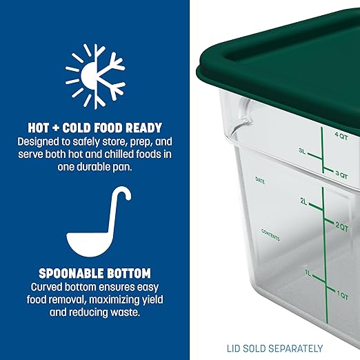 Carlisle FoodService Products Squares Square Food Storage Container with Stackable Design for Catering, Buffets, Restaurants, Polycarbonate (Pc), 4 Quarts, Clear