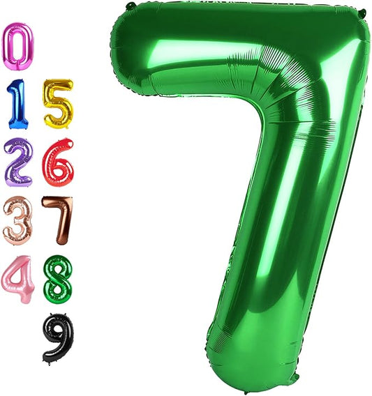 Numbers Balloon 7, 40 Inch 7 Balloons for Birthday Party, Dark Green Number Balloons for 7, 17, 27 Game Competition Wedding Anniversaries Party, Christmas and New Years Eve Party