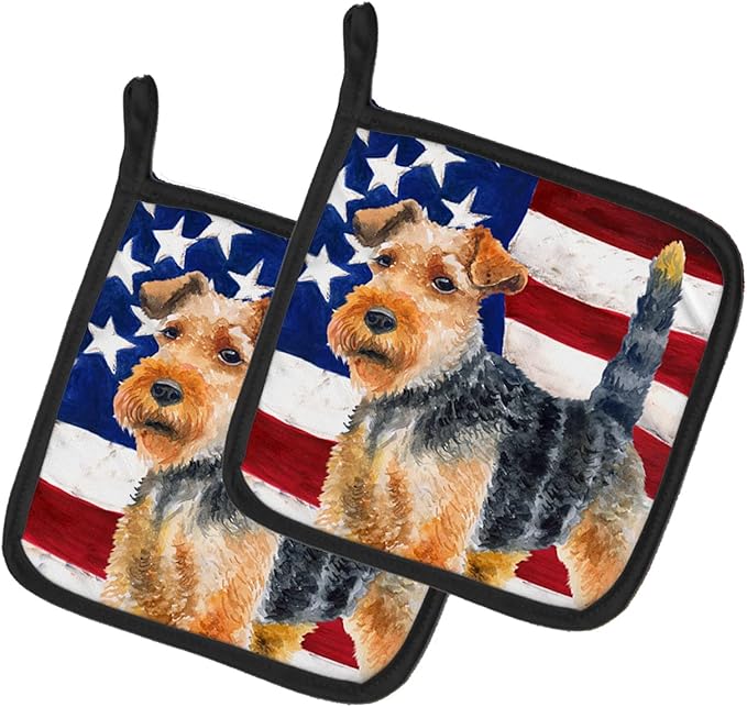 Caroline's Treasures BB9700PTHD Welsh Terrier Patriotic Pair of Pot Holders Kitchen Heat Resistant Pot Holders Sets Oven Hot Pads for Cooking Baking BBQ, 7 1/2 x 7 1/2