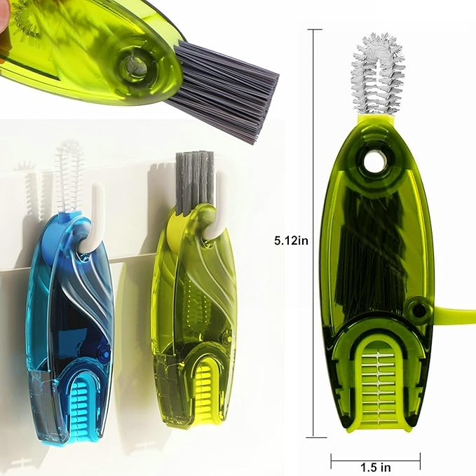 4 in 1 Cup Lid Cleaning Brush Set Multifunctional Bottle Brush Cleaner Tiny Bottle Cup Lid Brush Straw Cleaner Tools Mini Silicone Bottle Cup-Holder Cleaner with Hook Remover 1pc Bright Green