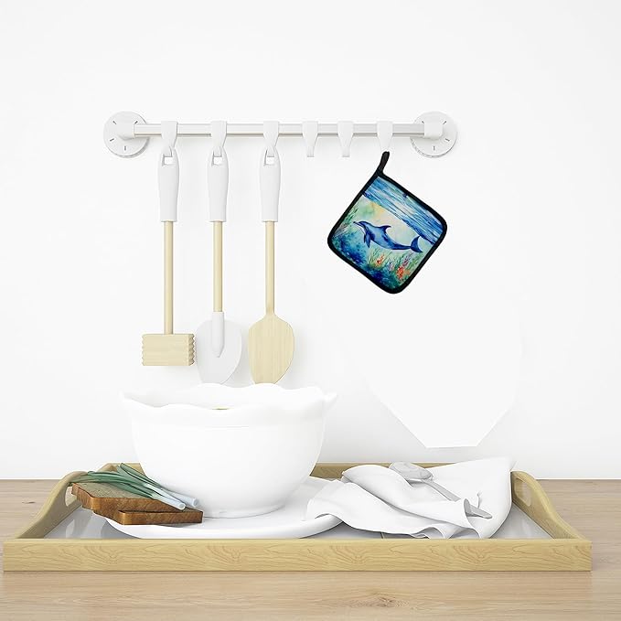 Caroline's Treasures Dolphin Pair of Pot Holders Kitchen Heat Resistant Pot Holders Sets Oven Hot Pads for Cooking Baking BBQ, 7 1/2 x 7 1/2
