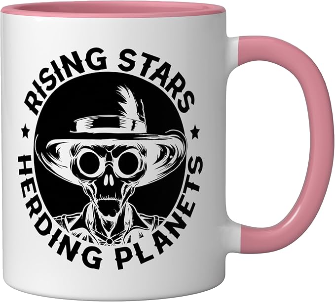 Alien Lover Flying Saucer UFO Extraterrestrial Cowboy Ceramic Mug, Pink/White