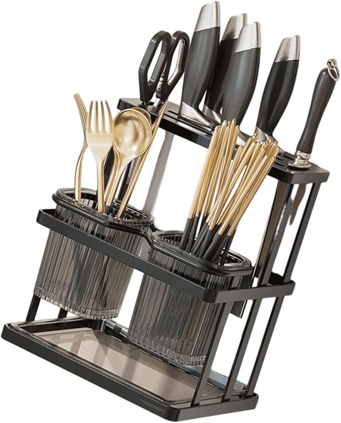 Wall Mounted Kitchen Storage Organizers Featuring Spoon Holder Chopstick Case and Cutting Board Rack for Space Saving