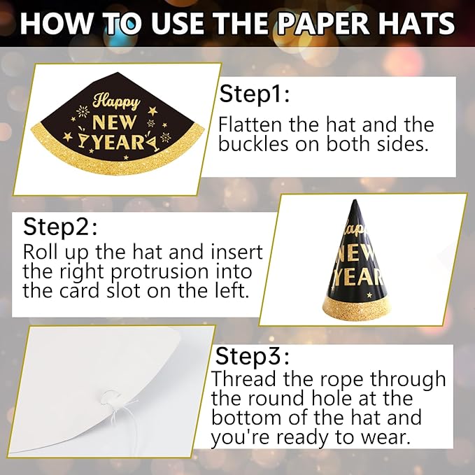 2026 New Years Decorations Set, New Years Eve Party Supplies 2026, "HAPPY NEW YEAR" Banner, "2025" Foil Balloon, Photo Props, Hats, Balloon Party Kit, Fringe Curtain