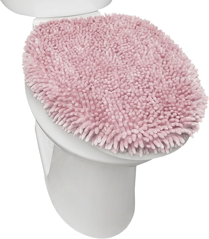 TOWN & COUNTRY BASICS Spa Step Noodle Solid Bathroom Toilet Lid Cover, Plush, Soft, and Absorbent, Machine Washable, Blush, 18.5"x19.6"