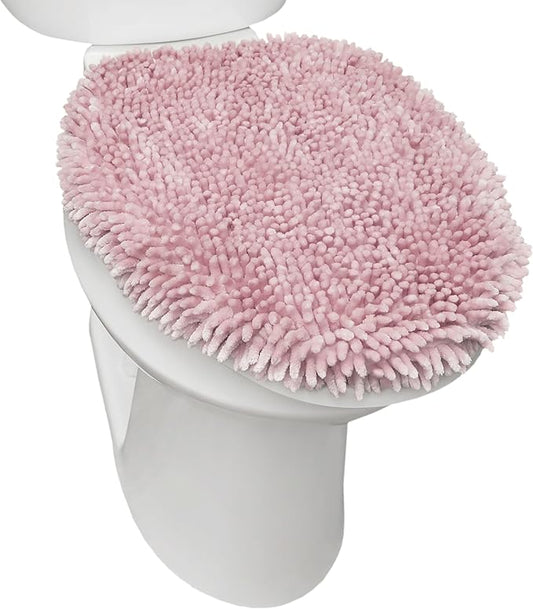 TOWN & COUNTRY BASICS Spa Step Noodle Solid Bathroom Toilet Lid Cover, Plush, Soft, and Absorbent, Machine Washable, Blush, 18.5"x19.6"