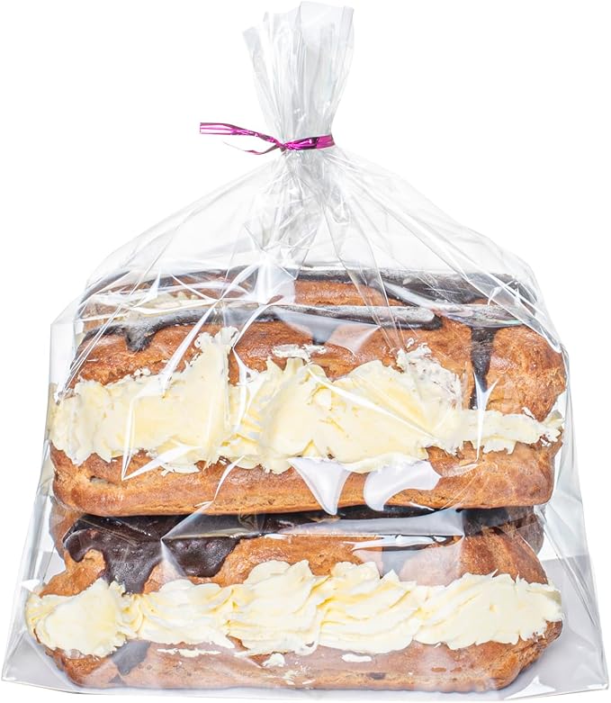 Restaurantware Flat Bottom Heat Seal Sandwich Bags Heat Sealable Food Bags - Gusset Bag with Paper Insert - Clear - 7 x 4 x 9 Inch - 100ct Box - Bag Tek