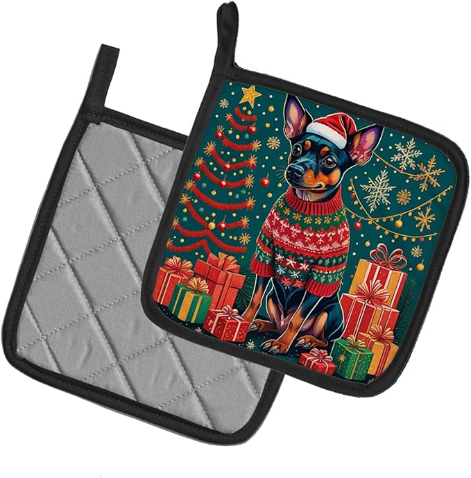 Caroline's Treasures Miniature Pinscher Christmas Pair of Pot Holders Kitchen Heat Resistant Pot Holders Sets Oven Hot Pads for Cooking Baking BBQ, 7 1/2 x 7 1/2